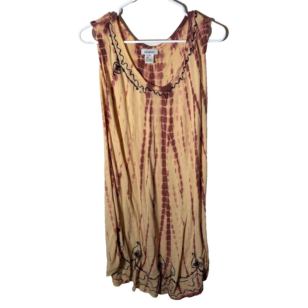 CW Classics Dress Women's 2X Round Neck Shift Sleeveless Embroidered Casual